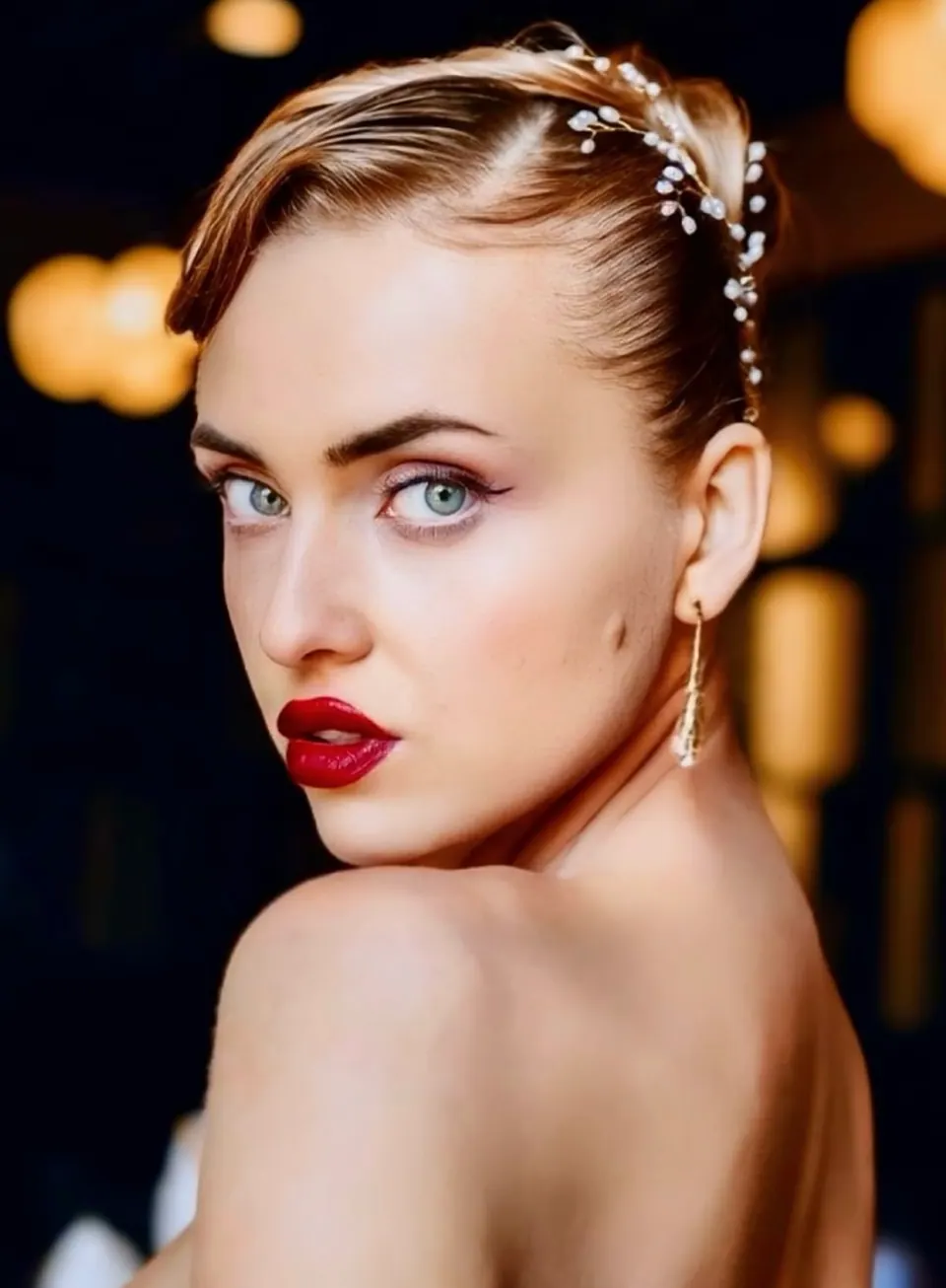 Paula Maria Rosalia in an evening beauty portrait with red lipstick